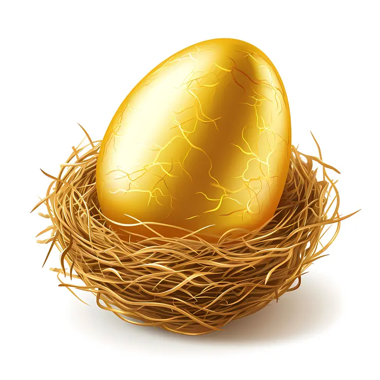 Cracked Golden Egg in a Nest