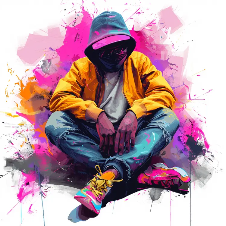 Urban Art of Person in Hoodie with Graffiti Background