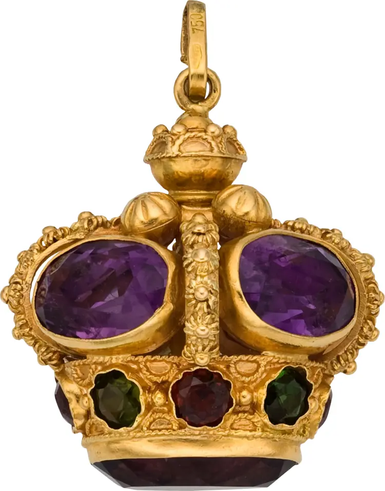 Gold Crown Pendant with Purple Jewels