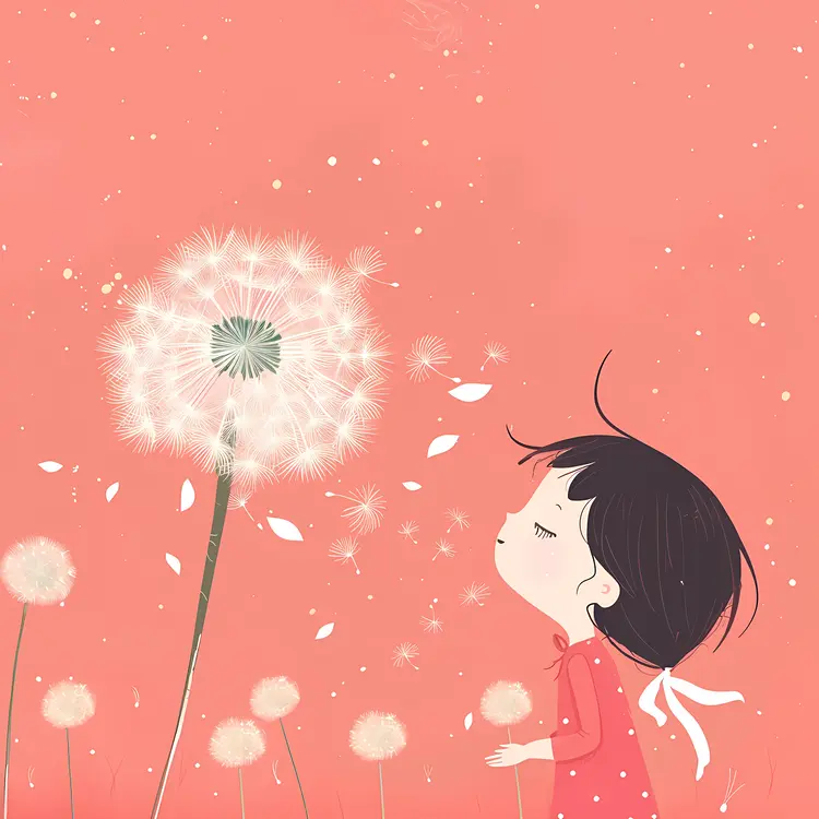 Girl Blowing Dandelion Illustration