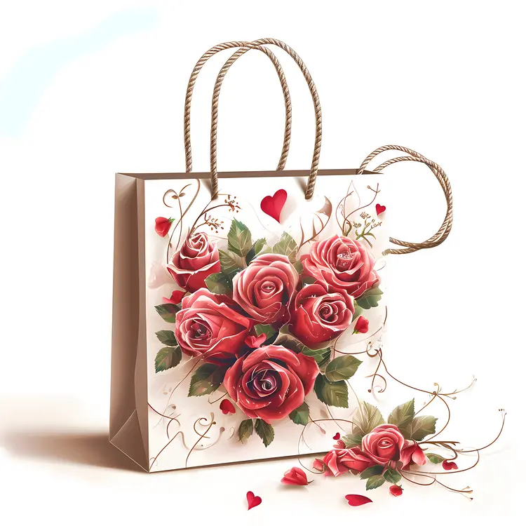 Floral Gift Bag with Roses for Valentine's Day