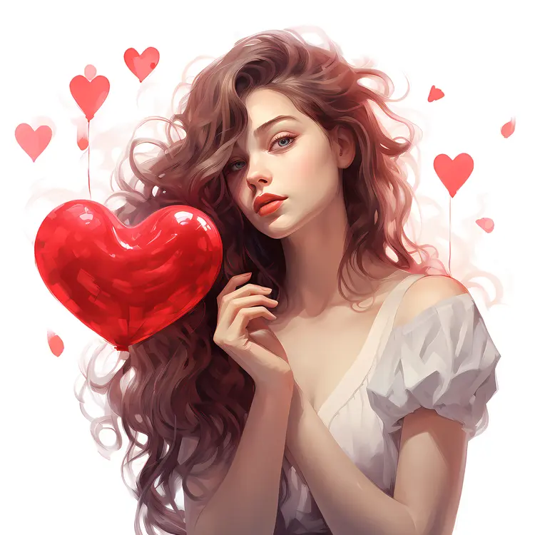 Girl Holding Red Heart Balloon