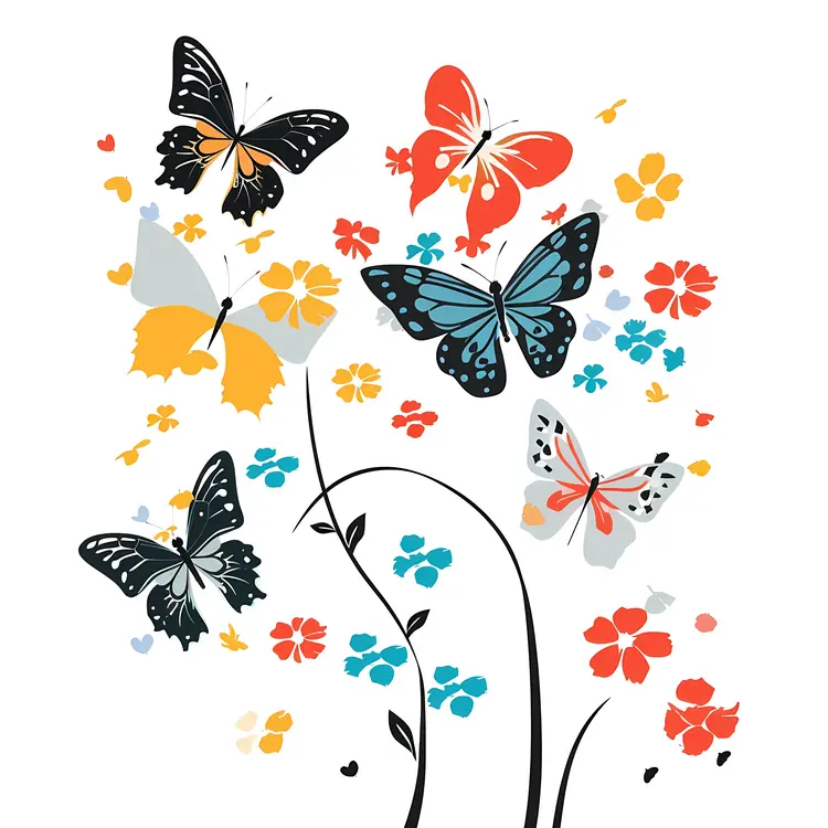 Colorful Butterflies and Flowers Illustration