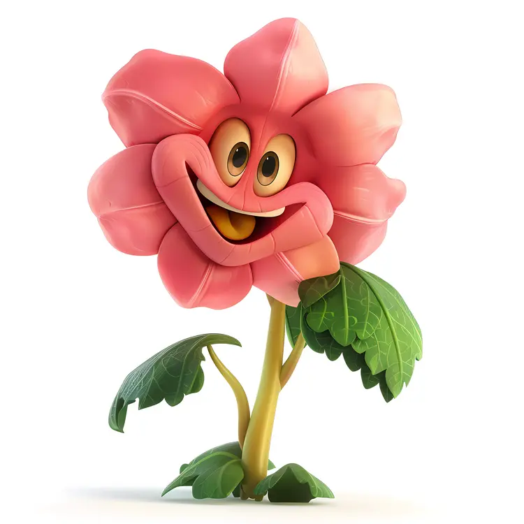 Happy Pink Flower with Leaves