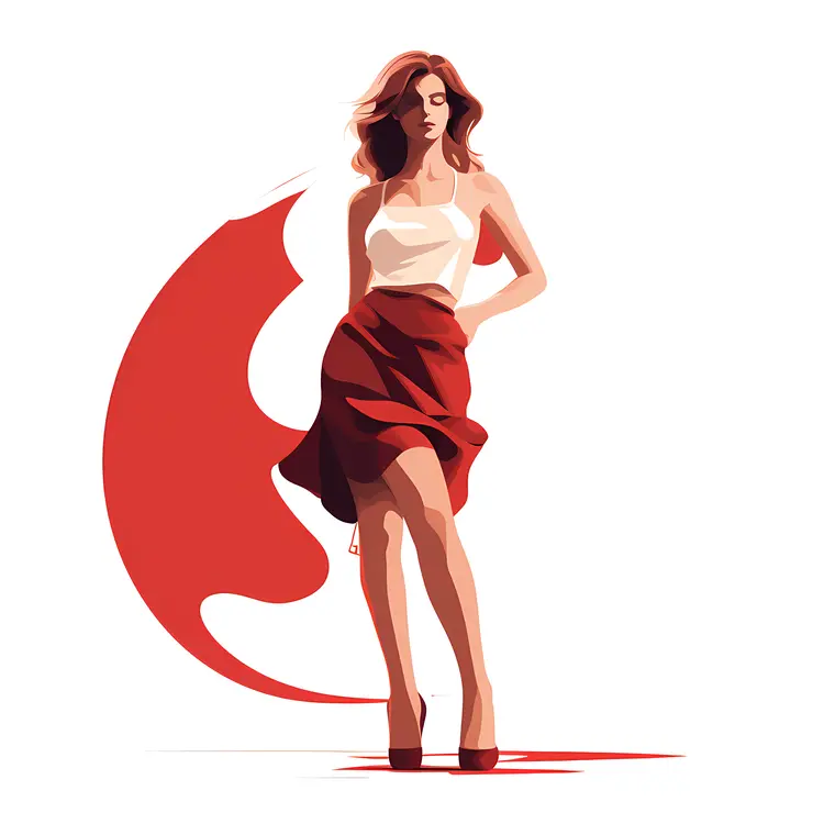 Woman Walking in Red Skirt