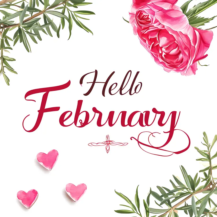 Elegant Hello February Text with Roses