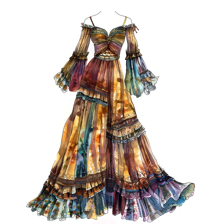 Colorful Bohemian Dress with Ruffles