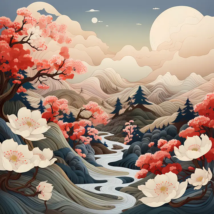 Colorful landscape with mountains and river