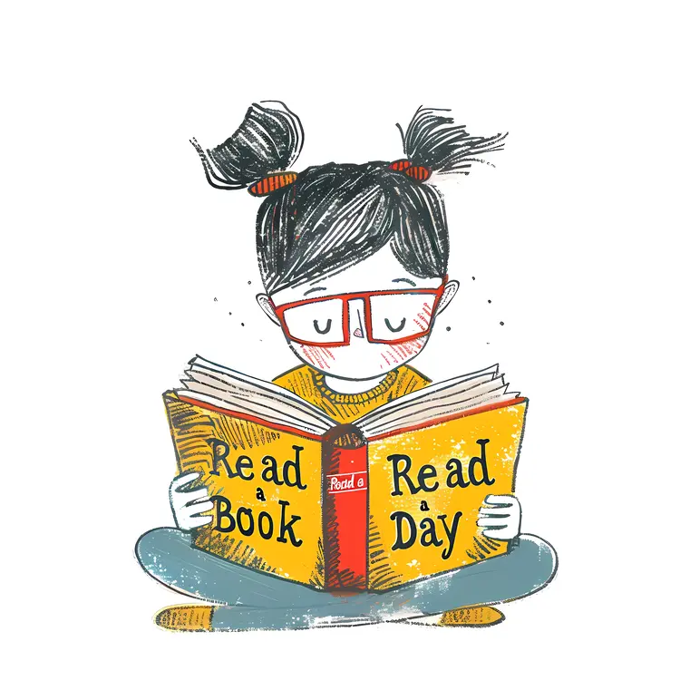 Girl with Glasses Reading a Book