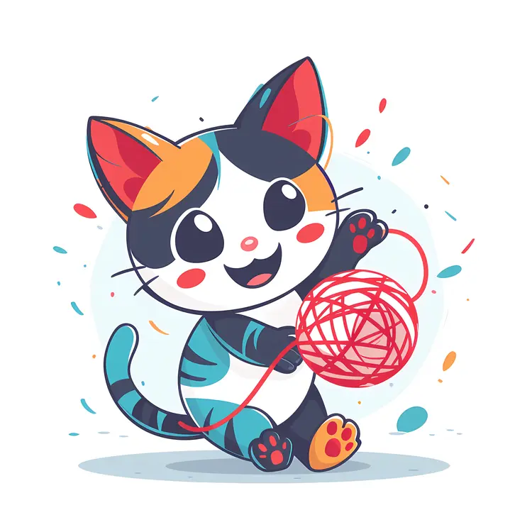 Playful Colorful Cat with Red Yarn