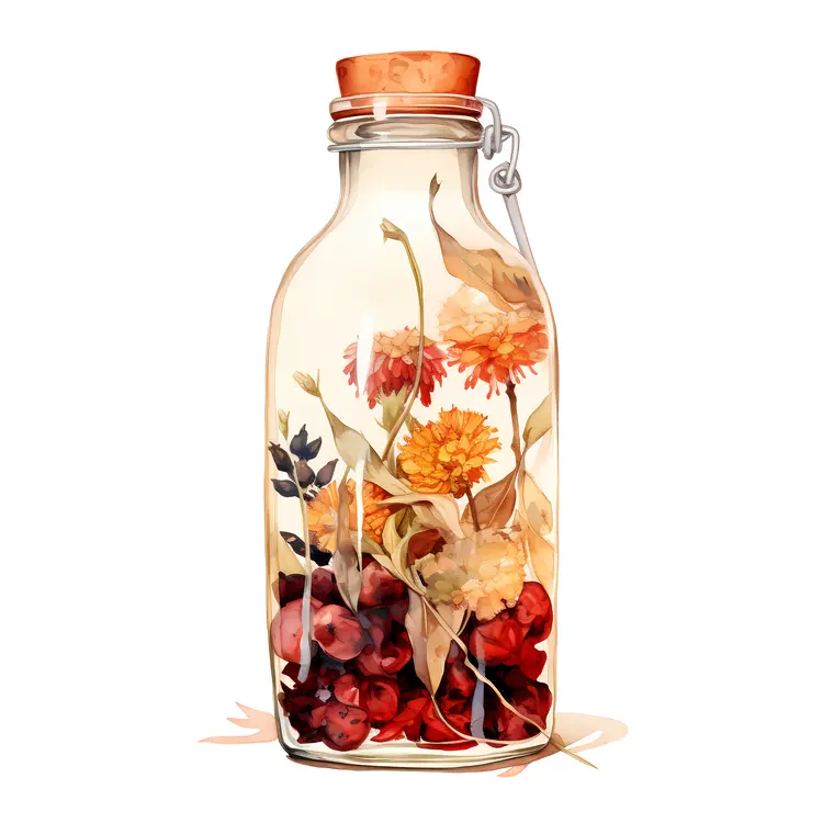 Mixed Flowers in Glass Bottle