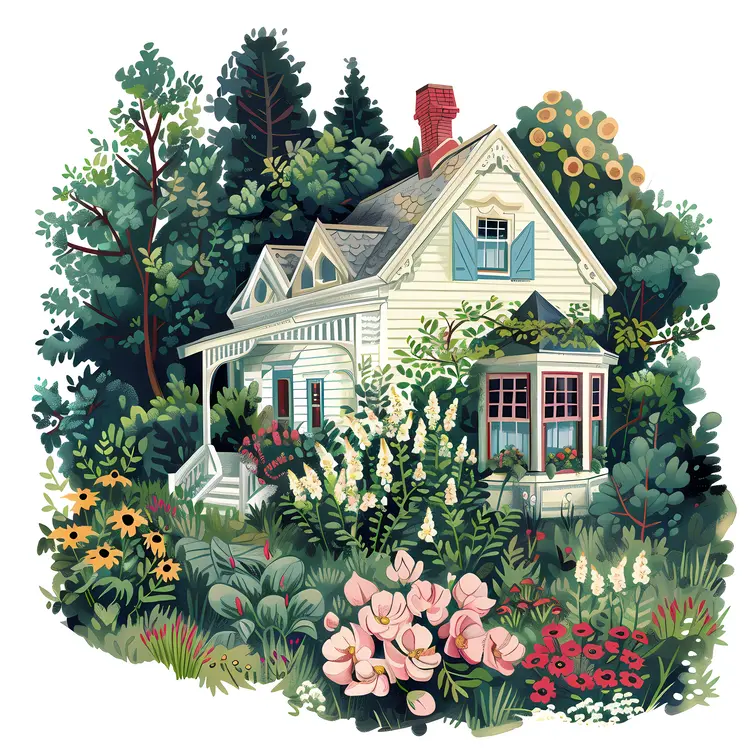 White House with Lush Garden