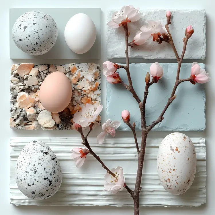 Speckled Eggs and Blossoms on Textured Tiles