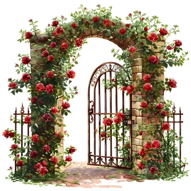 Iron Gate with Red Roses
