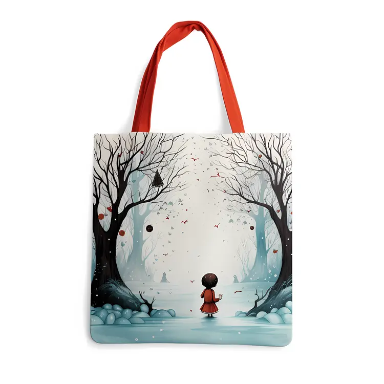 Girl in Red Winter Scene Tote Bag