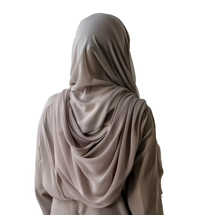 Back View of Woman in Light Grey Hijab