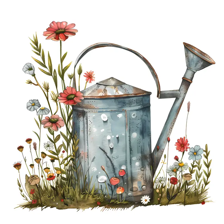 Rustic Watering Can with Flowers