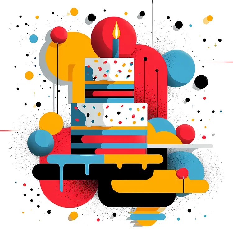 Colorful Abstract Cake with Single Candle