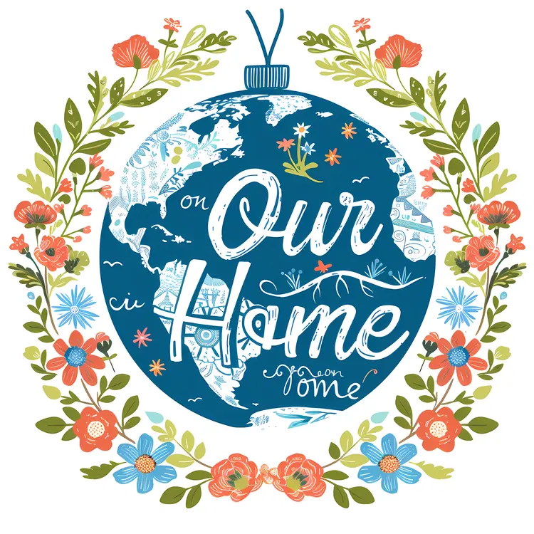 Our Home Earth with Floral Wreath