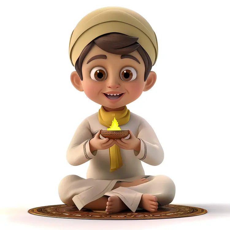 Boy with Lamp Sitting on Mat