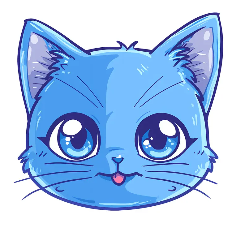 Adorable Blue Cat Cartoon Drawing