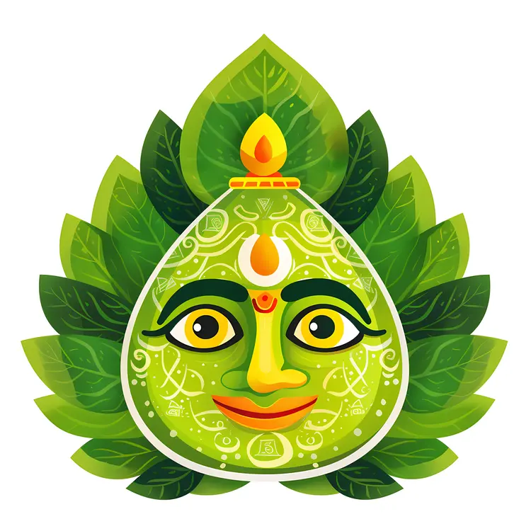 Decorative face with leaves and candle