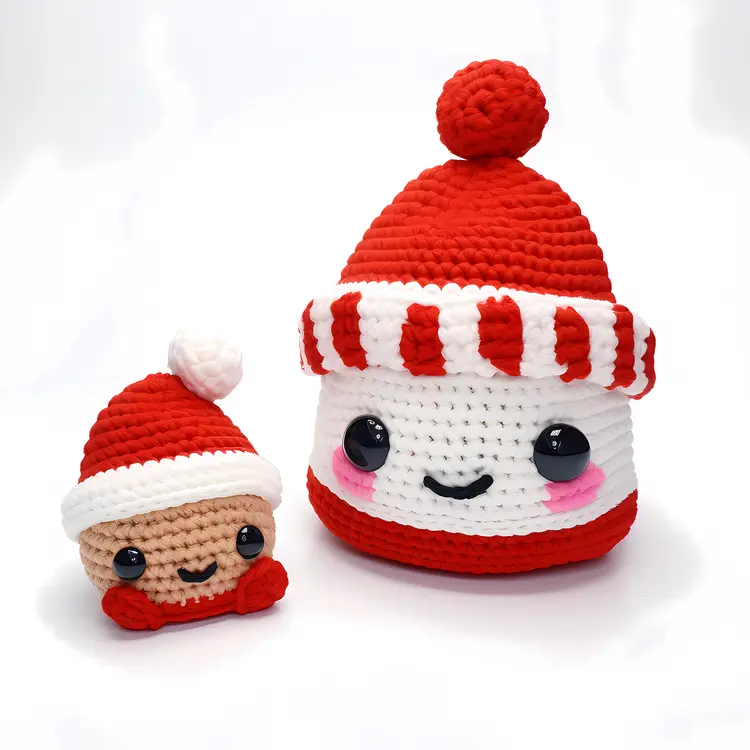 Smiling Face with Red and White Crochet Hat