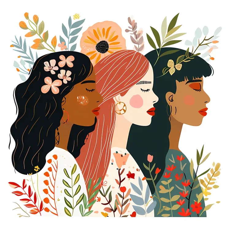 Three Women with Flowers