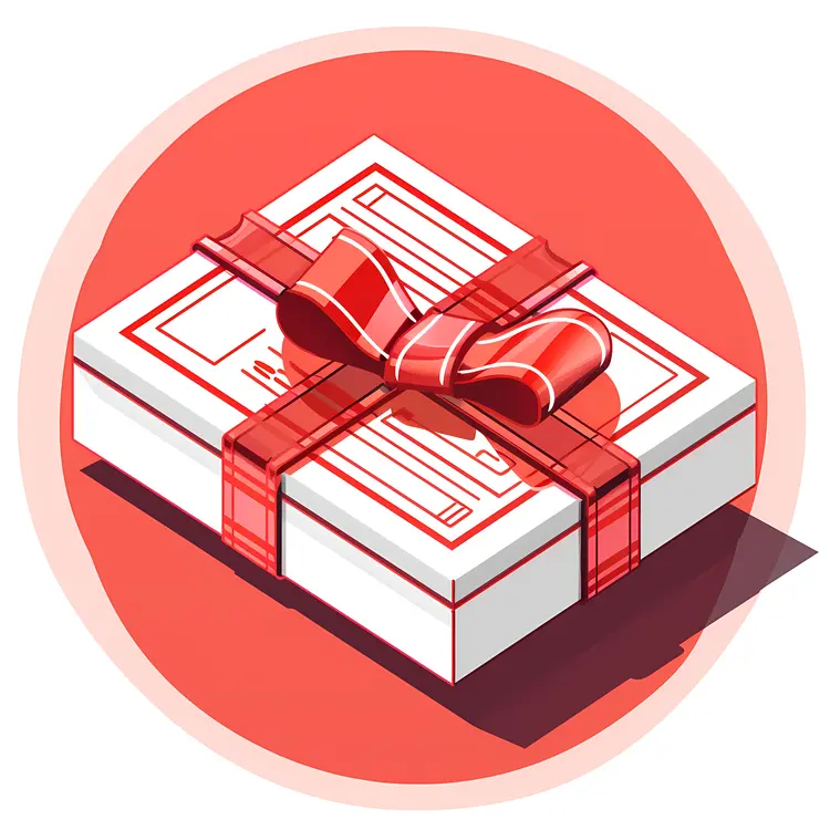 Red Ribbon Gift Box on Red Circle