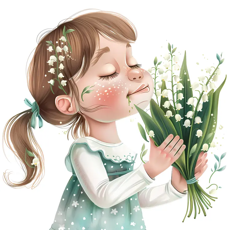 Girl Smelling Lily of the Valley
