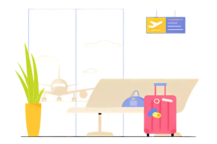 Airport Terminal with Luggage and Plane