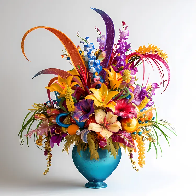 Vibrant Floral Arrangement in a Blue Vase
