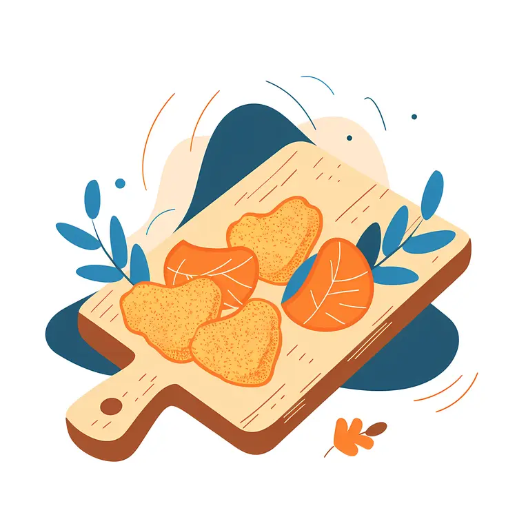 Chicken Nuggets with Lemon Slices on Cutting Board