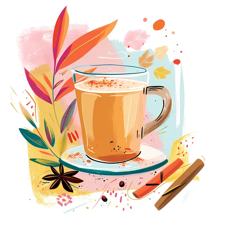 Artistic Tea Cup with Lemon and Cinnamon