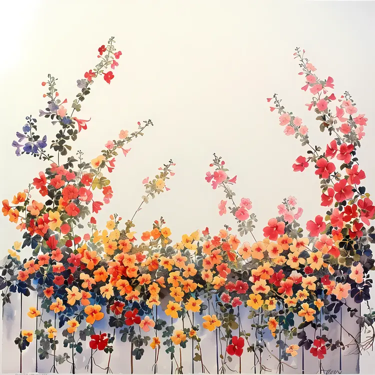 Colorful Hollyhock Flowers on Fence