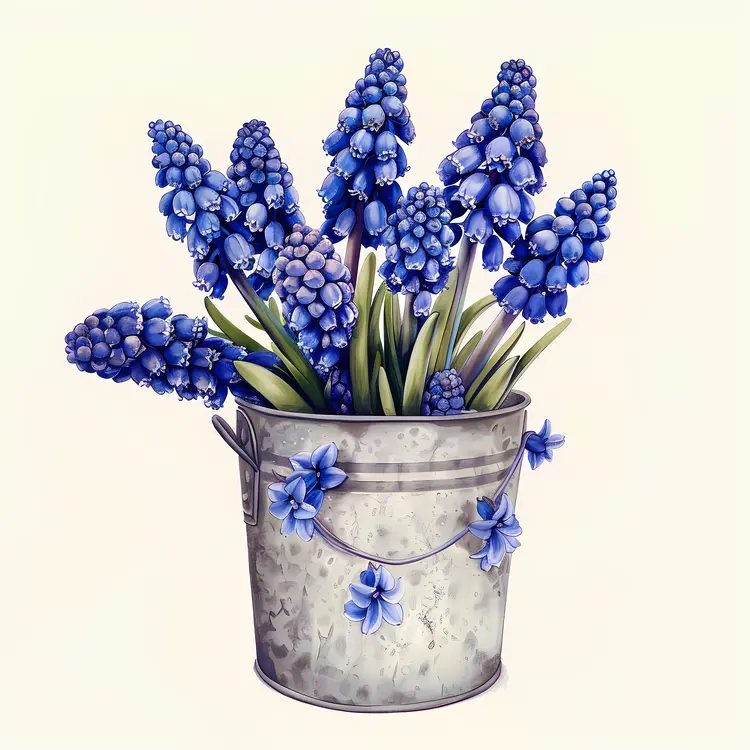 Blue Hyacinth in a Metal Bucket