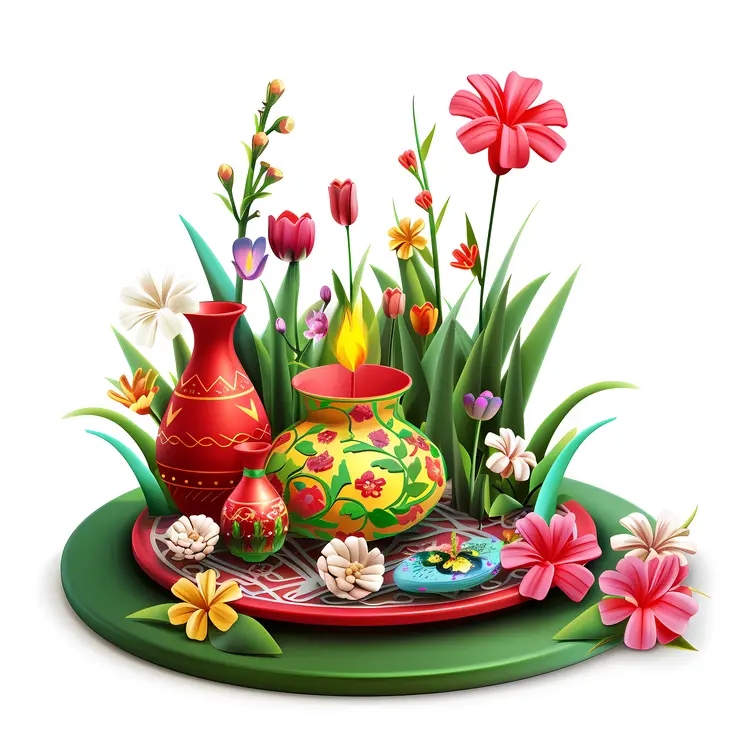 Red Flower Vases with Decorative Flowers