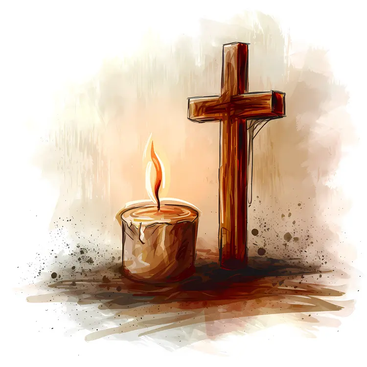 Artistic Candle and Wooden Cross