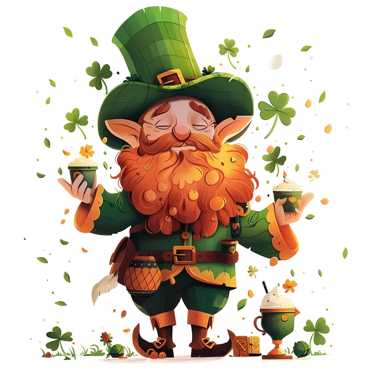 Leprechaun with Drinks for St. Patrick's Day