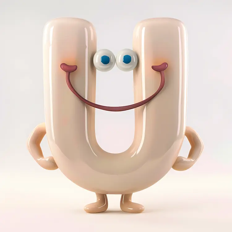 White U Alphabet Character with a Smile