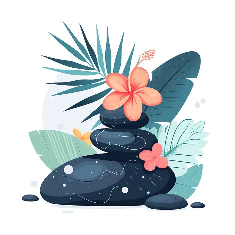 Zen Stacked Stones with Tropical Flowers