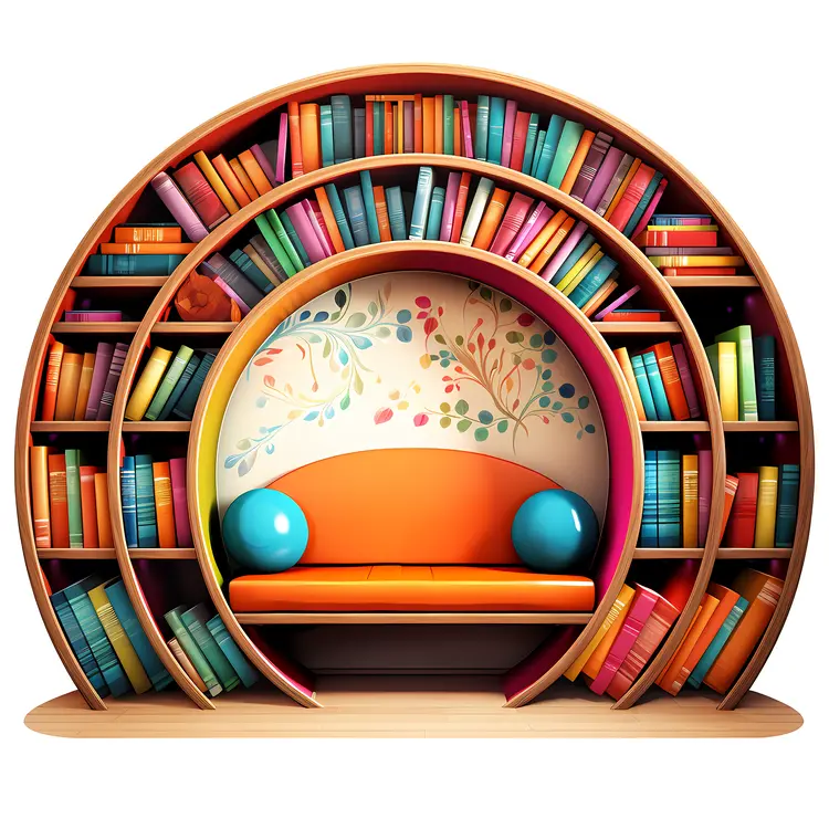 Colorful Sofa with Bookshelf and Books