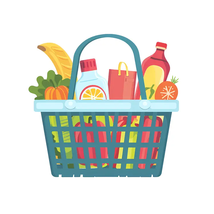 Blue Grocery Basket with Fresh Produce