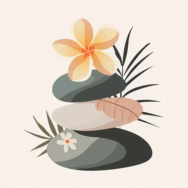 Zen Stacked Stones with Yellow Flower