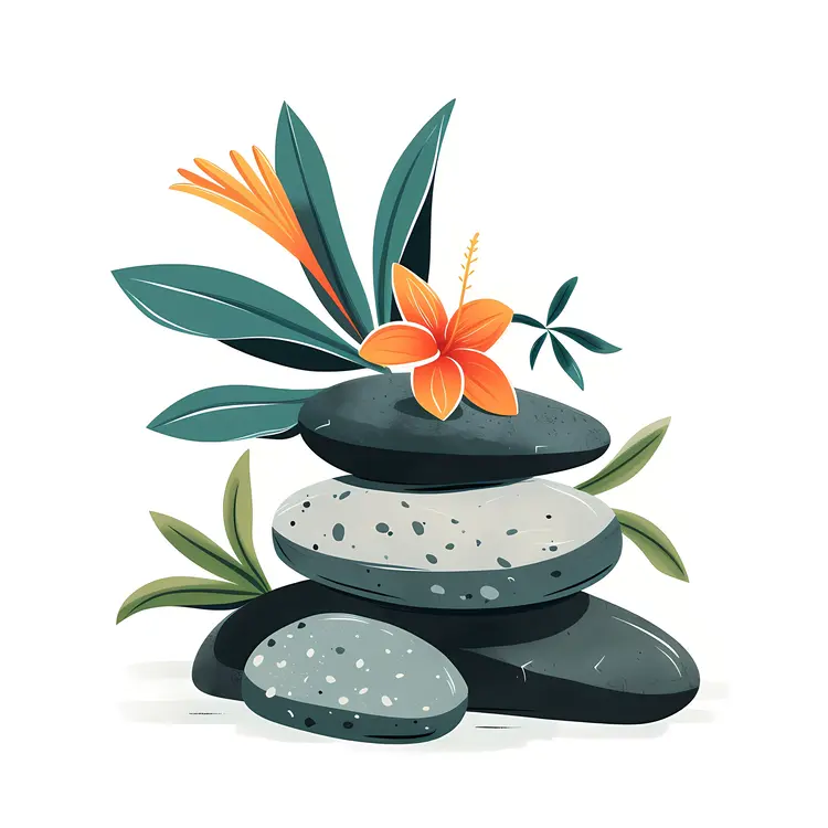 Zen Stacked Stones with Orange Flowers
