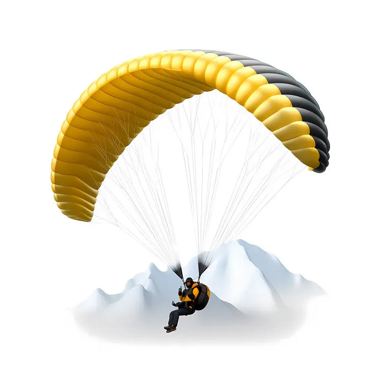 Paraglider with Yellow and Black Parachute Over Mountains
