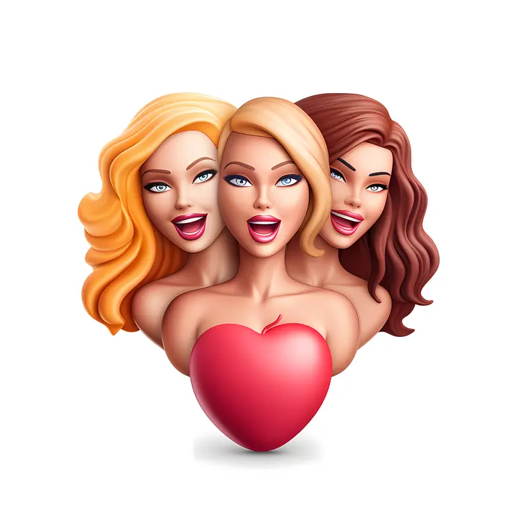 Three Female Avatars with Heart