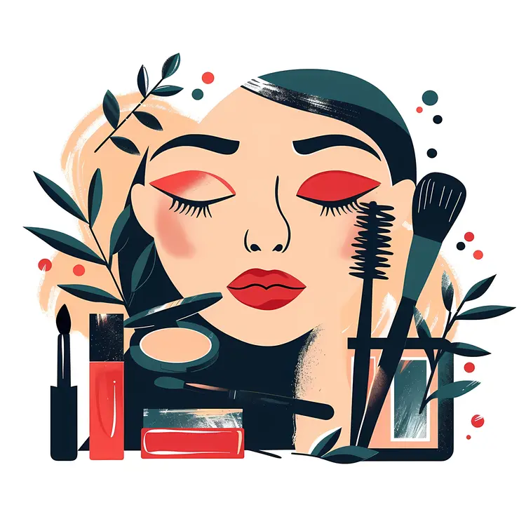 Makeup and Beauty Products with Female Face