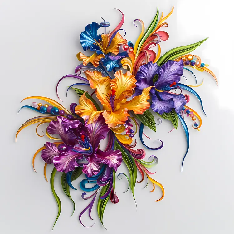 Vibrant Colorful Flowers with Decorative Leaves