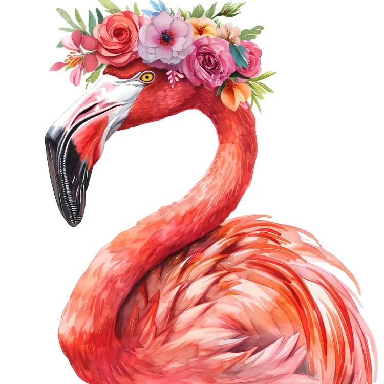 Elegant Flamingo with Flower Crown